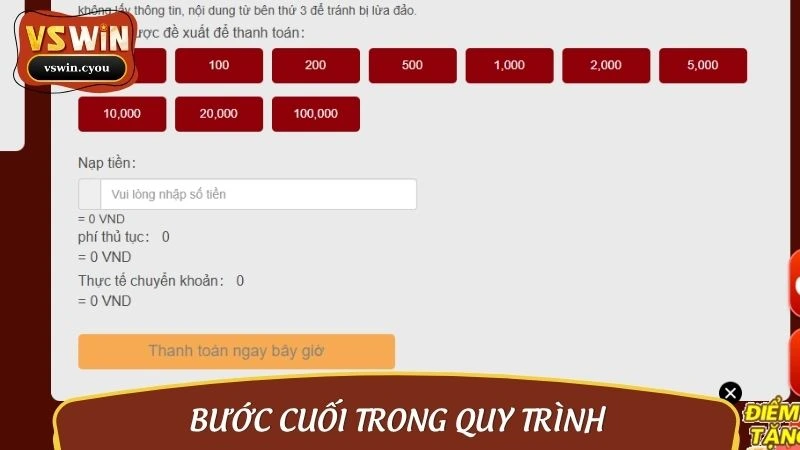 Hướng dẫn nạp tiền VSWIN - Bước cuối xác nhận tài khoản