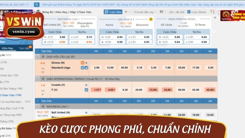 Hệ thống kèo mượt mà và bảng tỷ lệ cập nhật tức thì